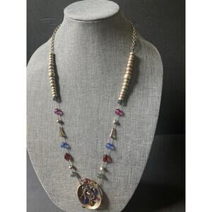 Linea by Louis Dell'Olio Harp Necklace Russian Gold Tone Beaded Adjustable Boho